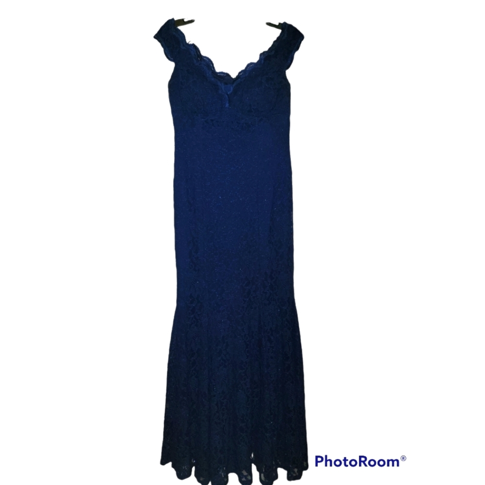 Off the Shoulder Navy Blue Shimmery Dress